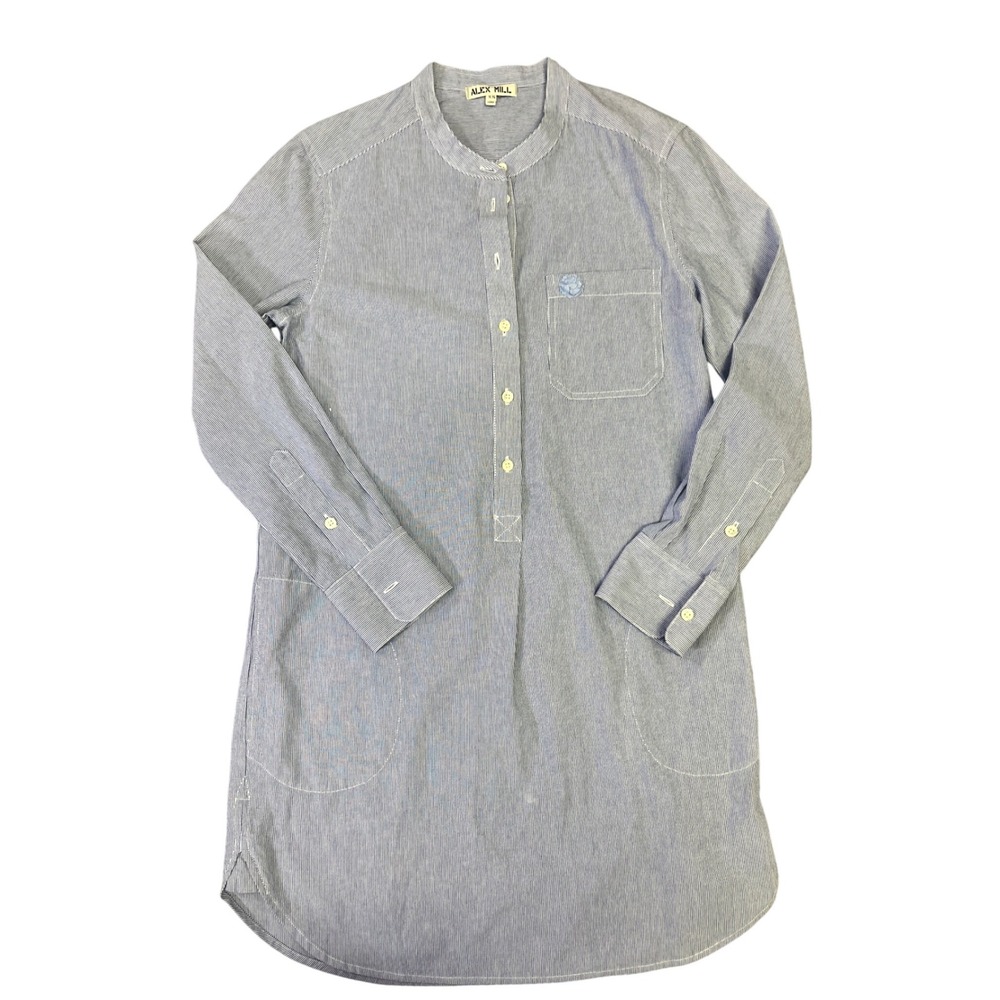 Alex Mill XS Blue White Striped Long Sleeve Tunic Shirt Dress Women Cotton‎